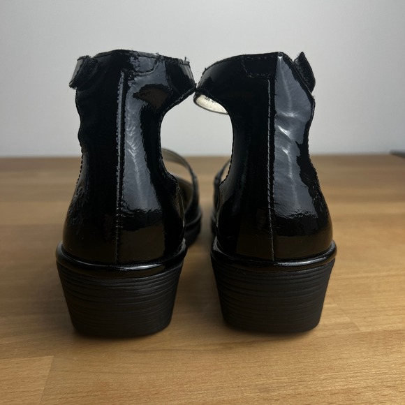 Fly London Black Patent Leather Mary Jane Wedge Strap Sandal Heels - Picture 4 of 11